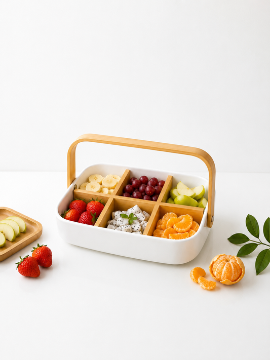 6-Compartment Wooden Serving Tray