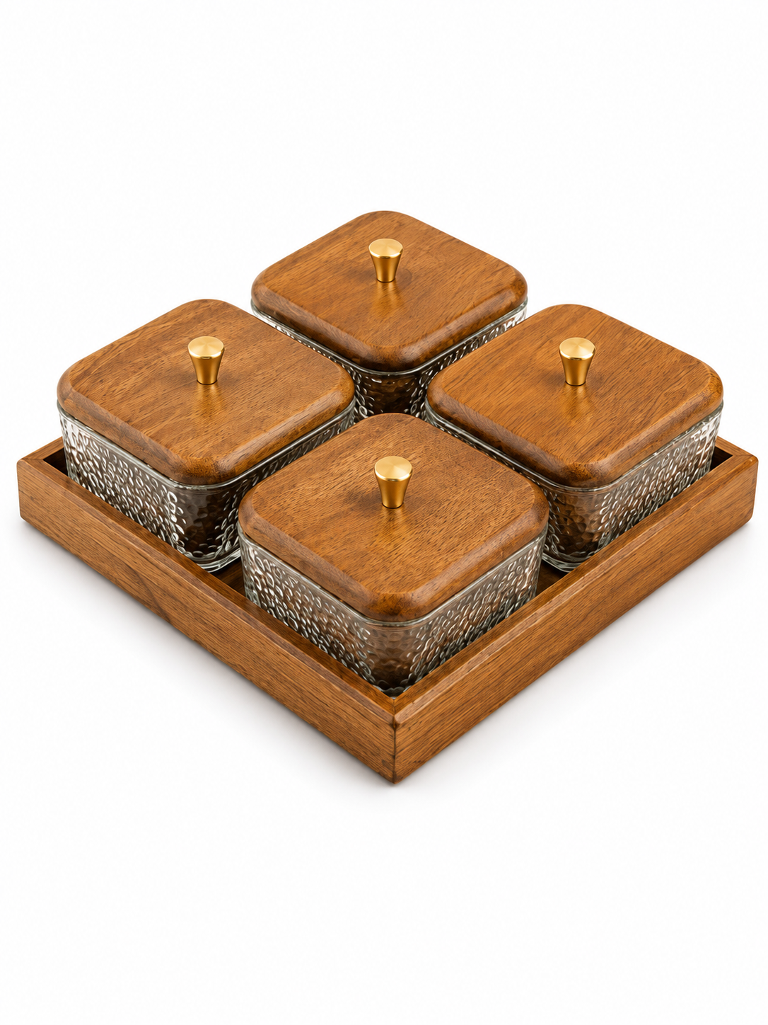 4-Piece Glass Storage Jar Set with Wooden Tray