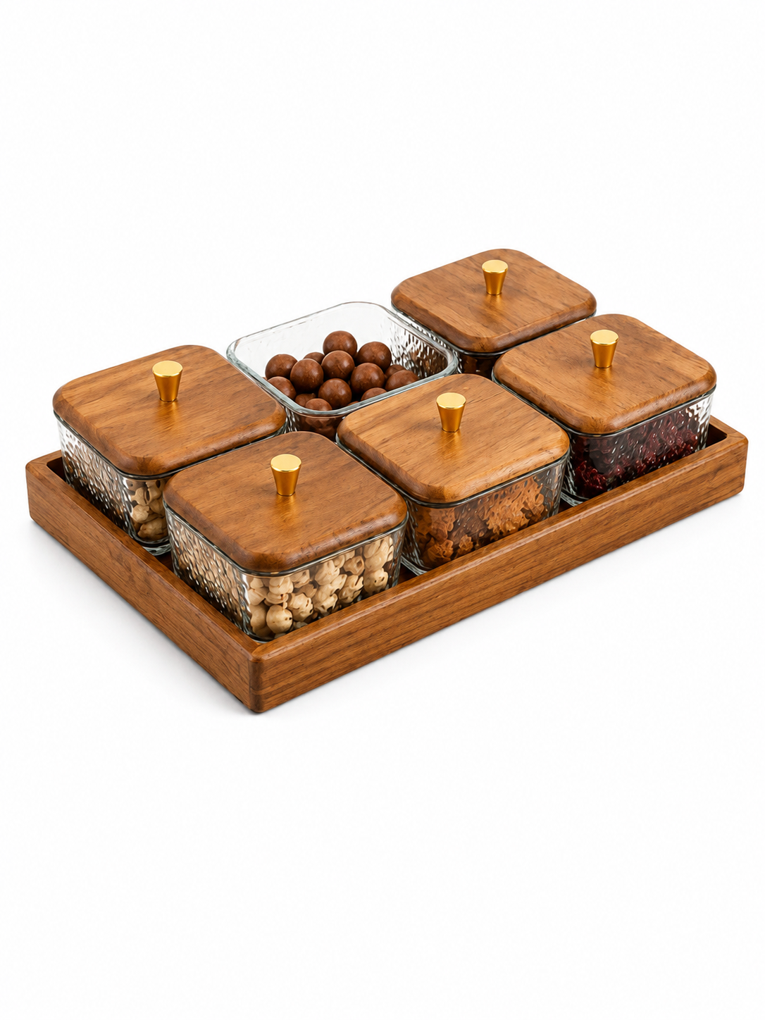 6-Piece Glass Storage Jar Set with Wooden Tray