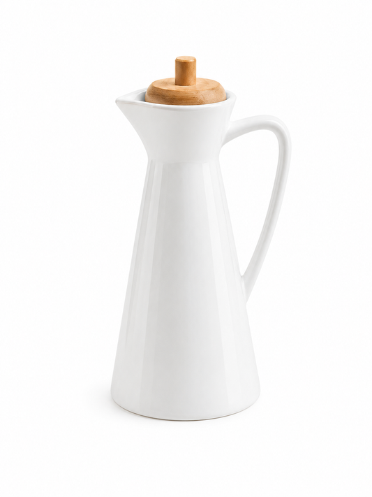 Ceramic Oil & Vinegar Dispenser with Wooden Lid