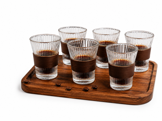 12-Piece Ribbed Glass Coffee Cup Set with Silicone Grip