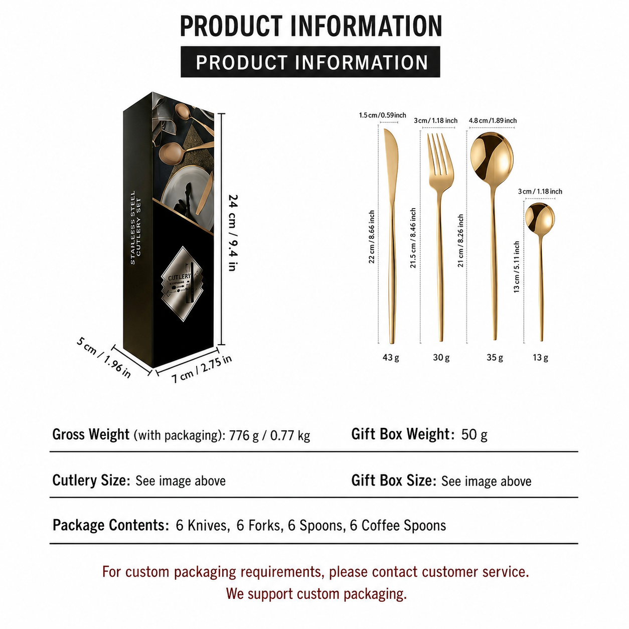 48pcs Gold Stainless Steel Cutlery Set