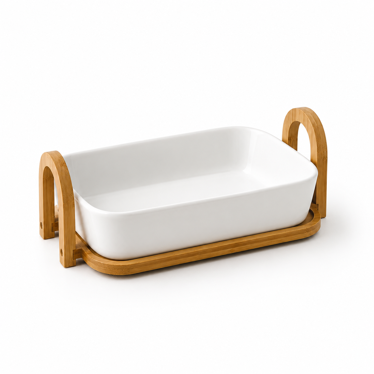 Ceramic Serving Dish with Bamboo Stand