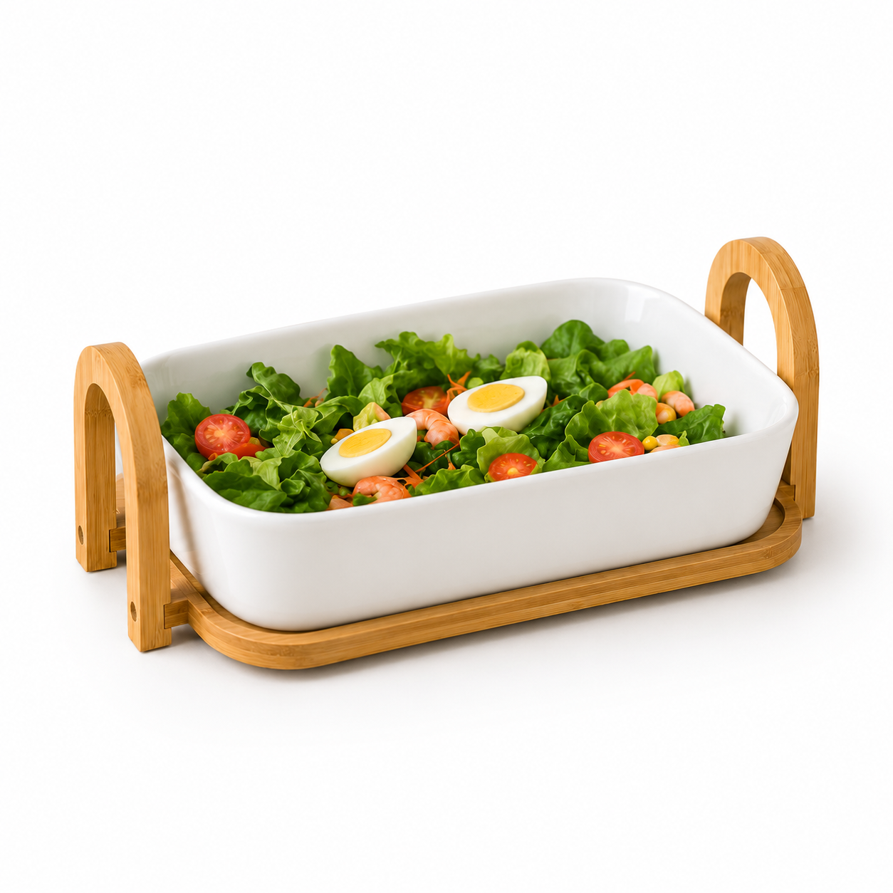 Ceramic Serving Dish with Bamboo Stand