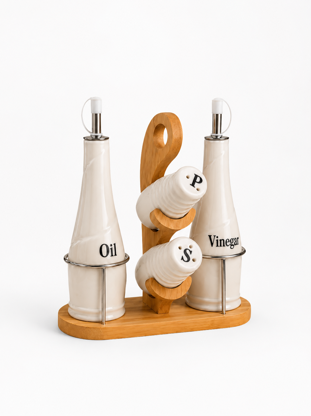Ceramic Oil & Vinegar Dispenser Set with Salt & Pepper Shakers