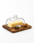 Glass & Wooden Butter Dish with Butter Knife