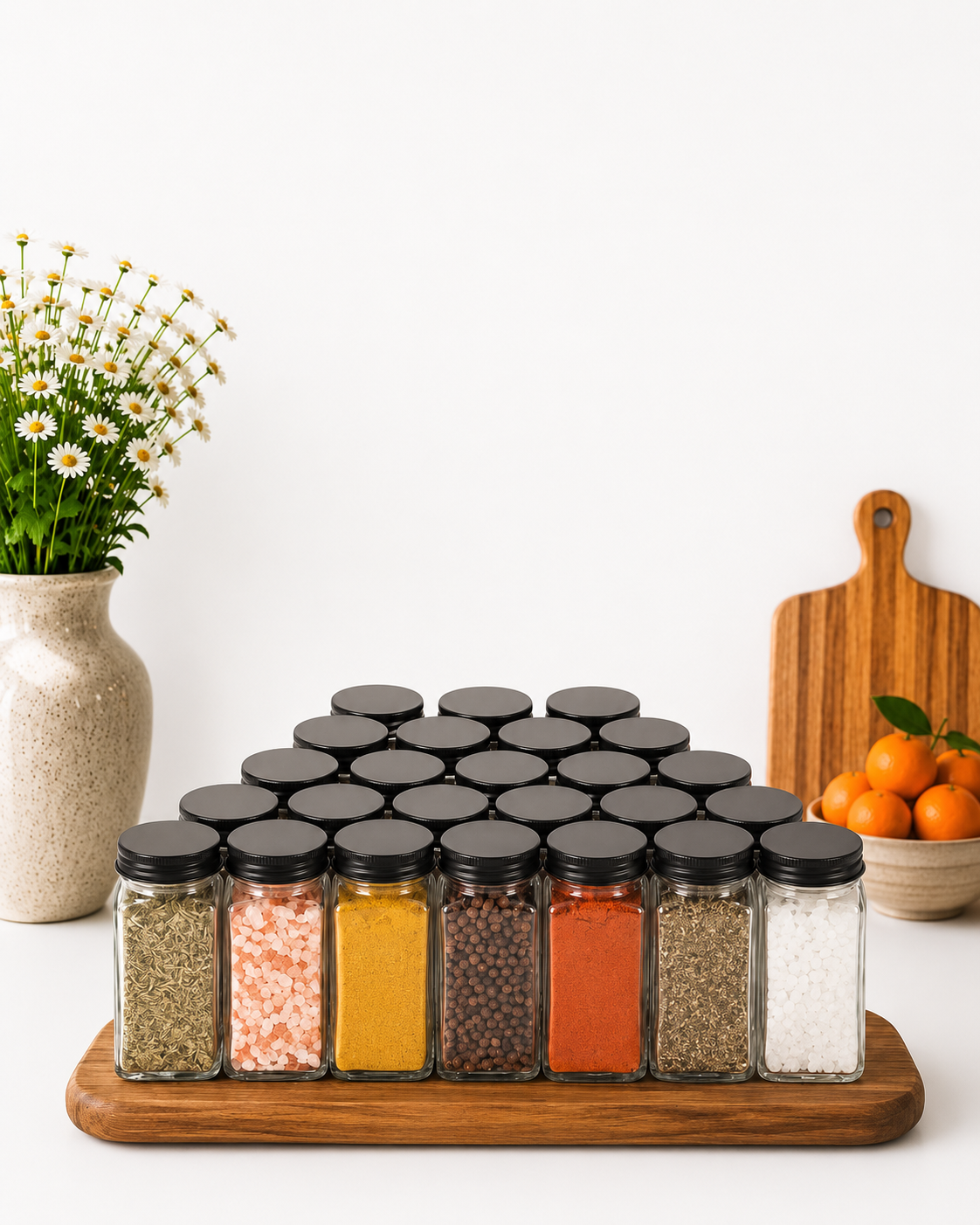 24 Spices Jars Black Set