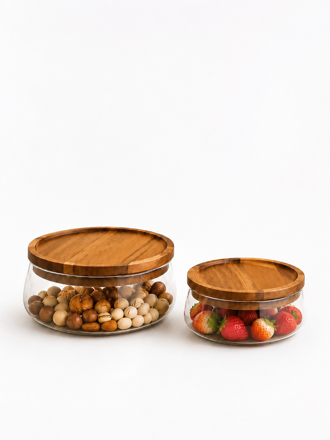 Glass Storage Bowls with Wooden Lids