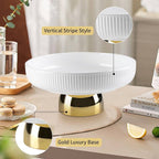 White Ribbed Fruit Bowl with Gold Pedestal