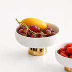White Ribbed Fruit Bowl with Gold Pedestal