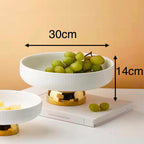 White Ribbed Fruit Bowl with Gold Pedestal