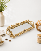 Ornate Gold Floral Mirror Tray