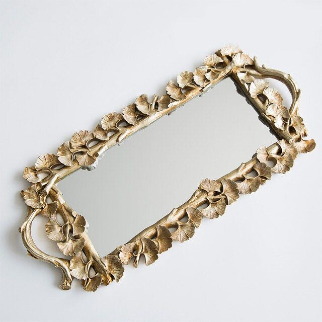 Ornate Gold Floral Mirror Tray