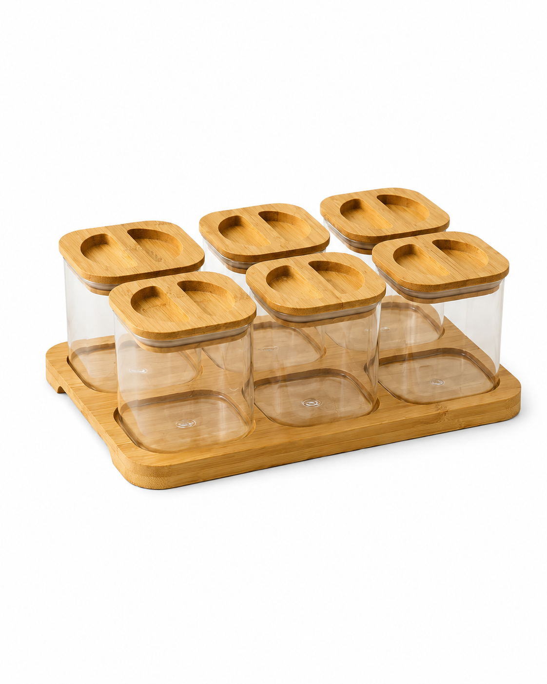 6 Glass Storage Containers With Wood Base