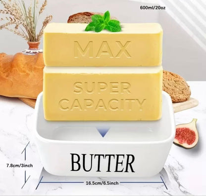 Ceramic Butter Dish with Bamboo Lid and Knife