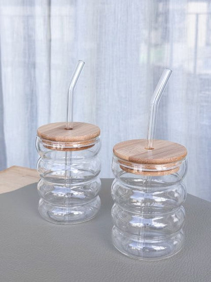 1 Clear Glass With Glass Straw With Lid, Caterpillar Handle, Simple Creative Mug for breakfast