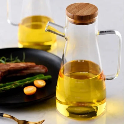 Glass oil dispenser with measurement