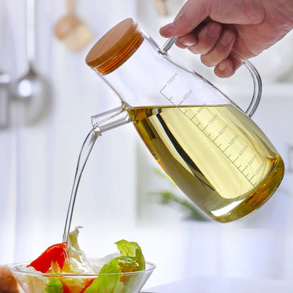 Glass oil dispenser with measurement