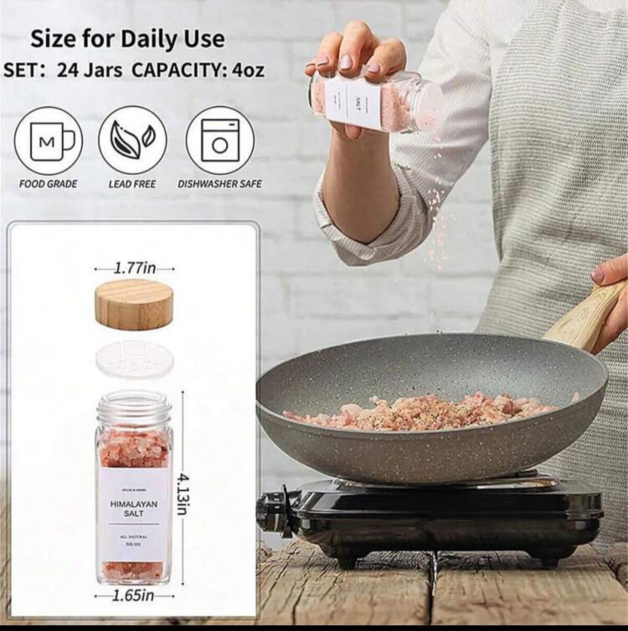 Spice Jar Shaker Bamboo Lid-Large