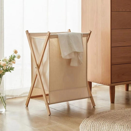 laundry hamper with a wooden frame