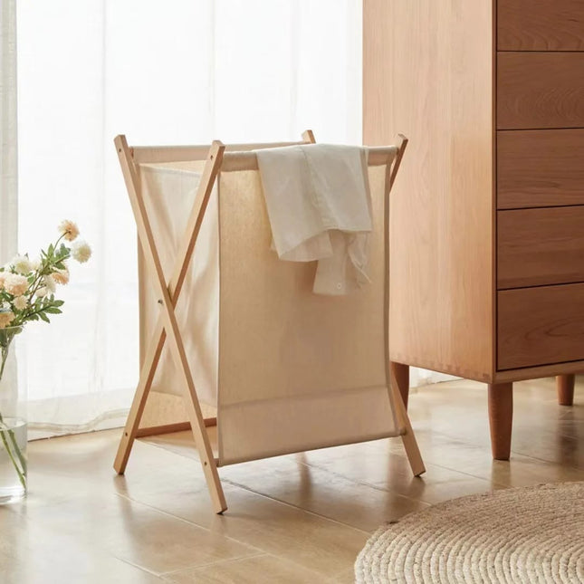 laundry hamper with a wooden frame