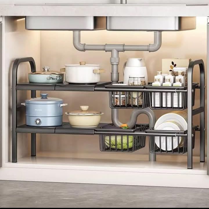 1 Set Expandable Kitchen Under Sink Organizer Rack