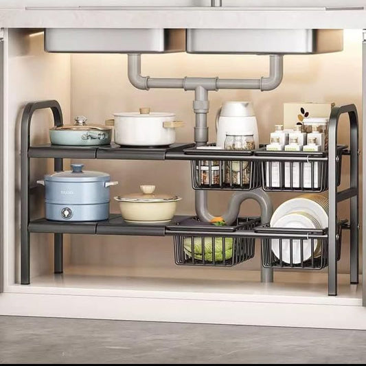 1 Set Expandable Kitchen Under Sink Organizer Rack
