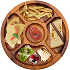 Round Wooden Serving Platter – 7 Sectional Compartments