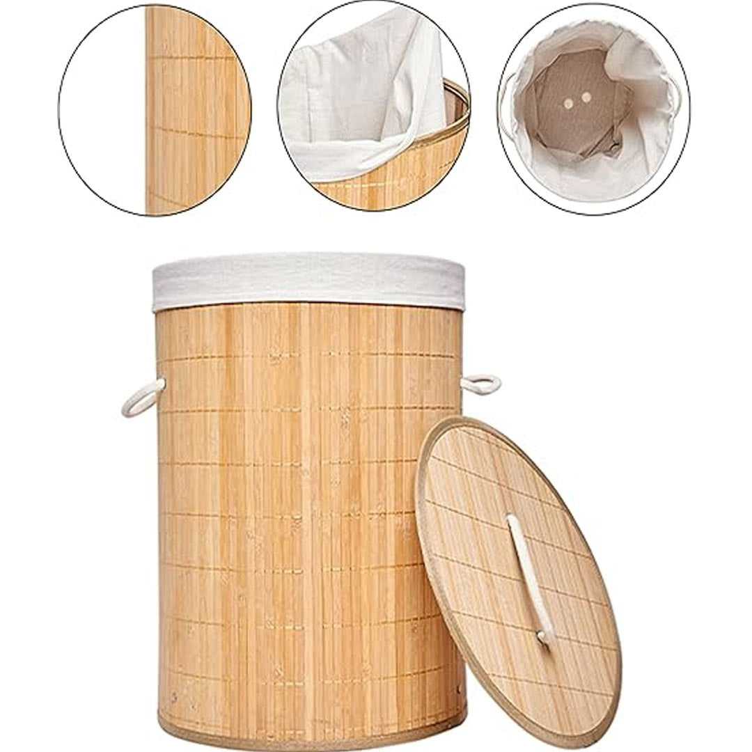 Bamboo laundry basket with a lid and rope handles