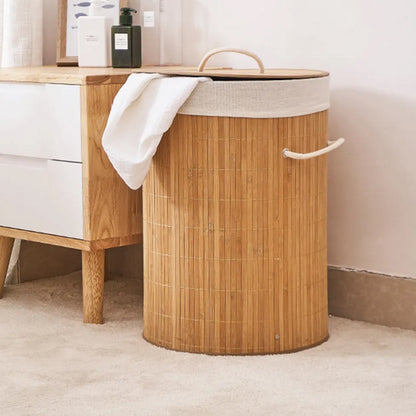 Bamboo laundry basket with a lid and rope handles