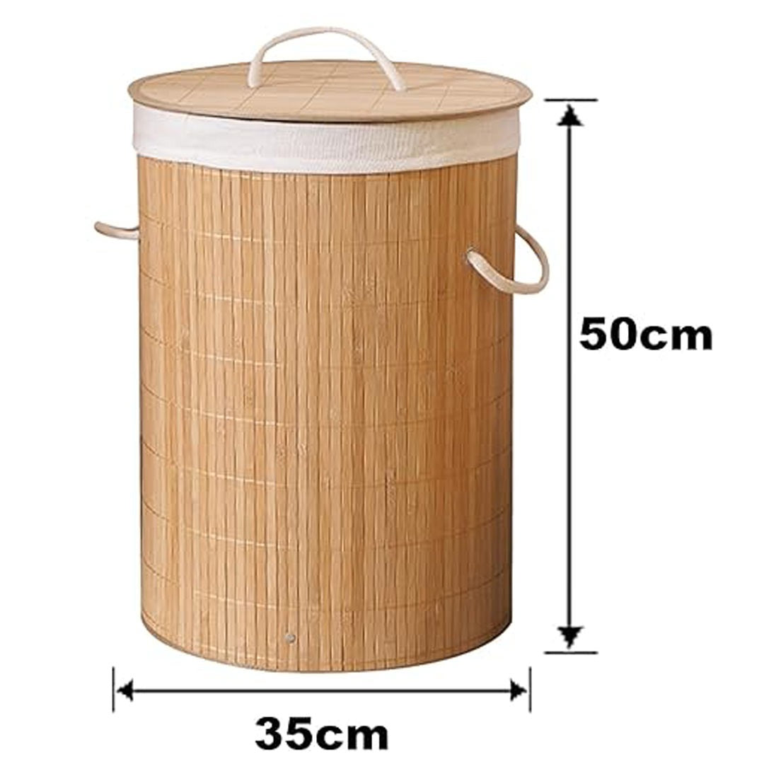 Bamboo laundry basket with a lid and rope handles