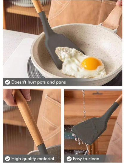 12 Wooden Handle Silicone Kitchenware Set