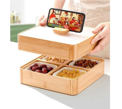Square Wooden Bamboo with four compartments