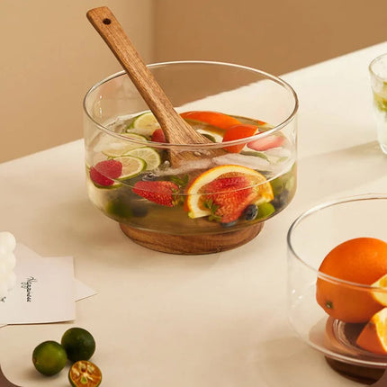 1pcs Elegant Clear Glass Bowl with Wooden Base