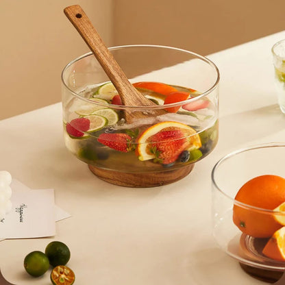1pcs Elegant Clear Glass Bowl with Wooden Base
